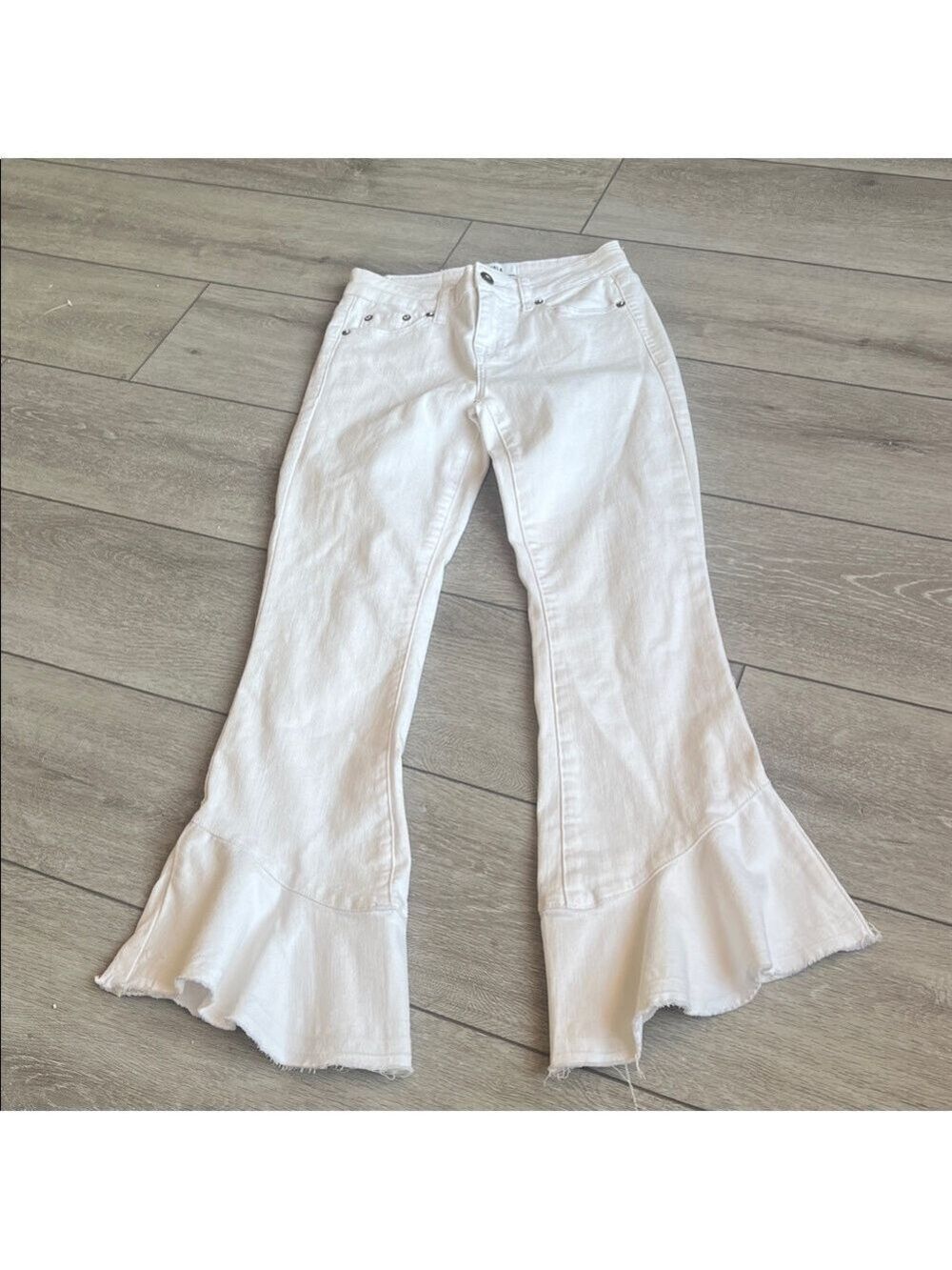 Pistola Marina flare flounce hem cropped Capri White Denim Jeans size 25 - Picture 2 of 8